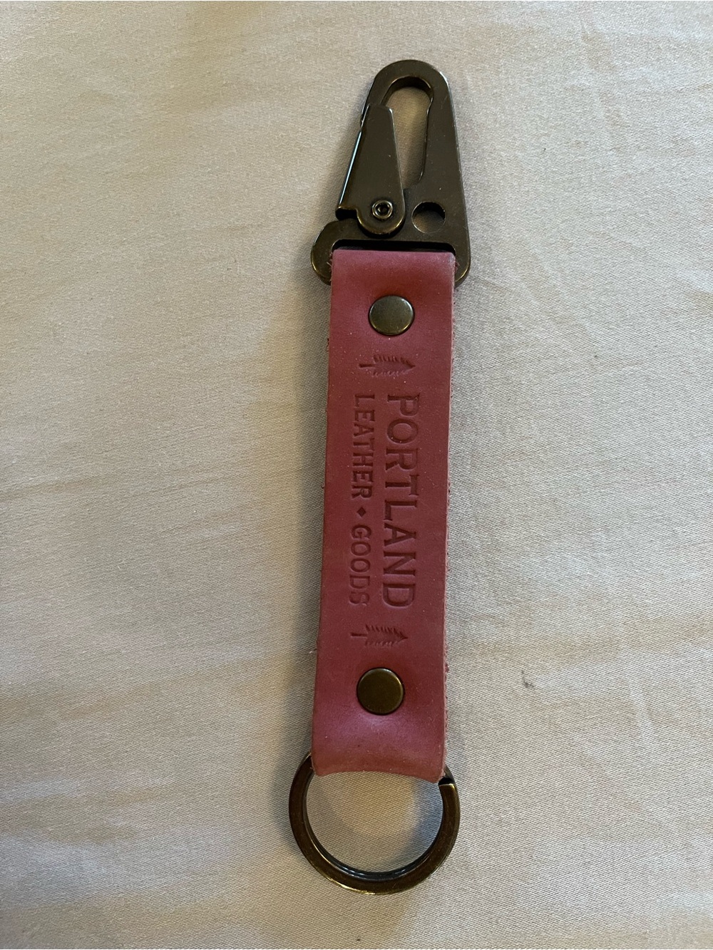 Portland Leather Mauve Red Pink Leather Key Ring with Metal Clip